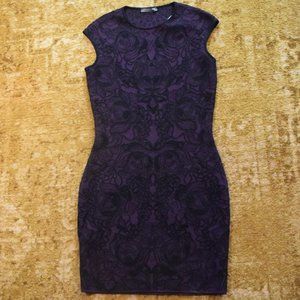 ALEXANDER MCQUEEN Black Purple Jacquard Lace Bodycon Sleeveless Dress M Medium